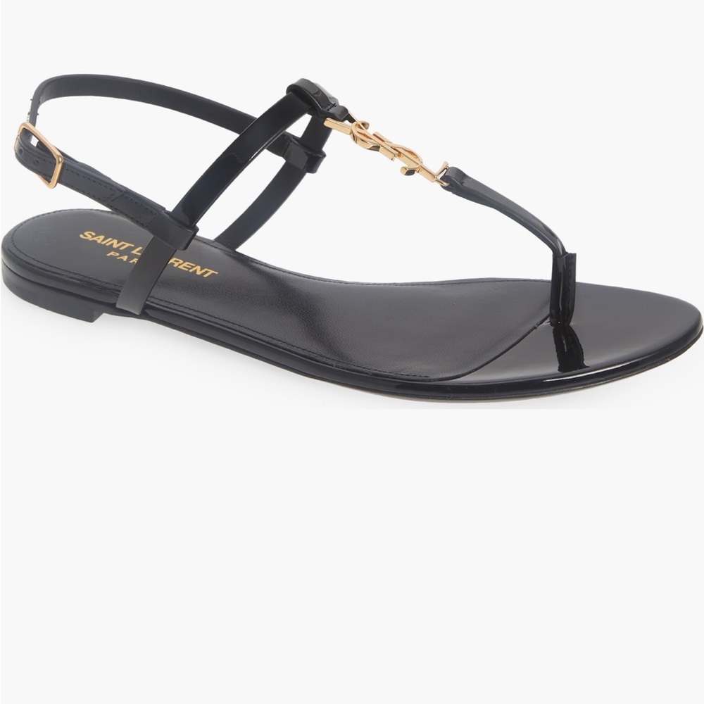 Saint Laurent Cassandra Monogram Black and Gold Sandals